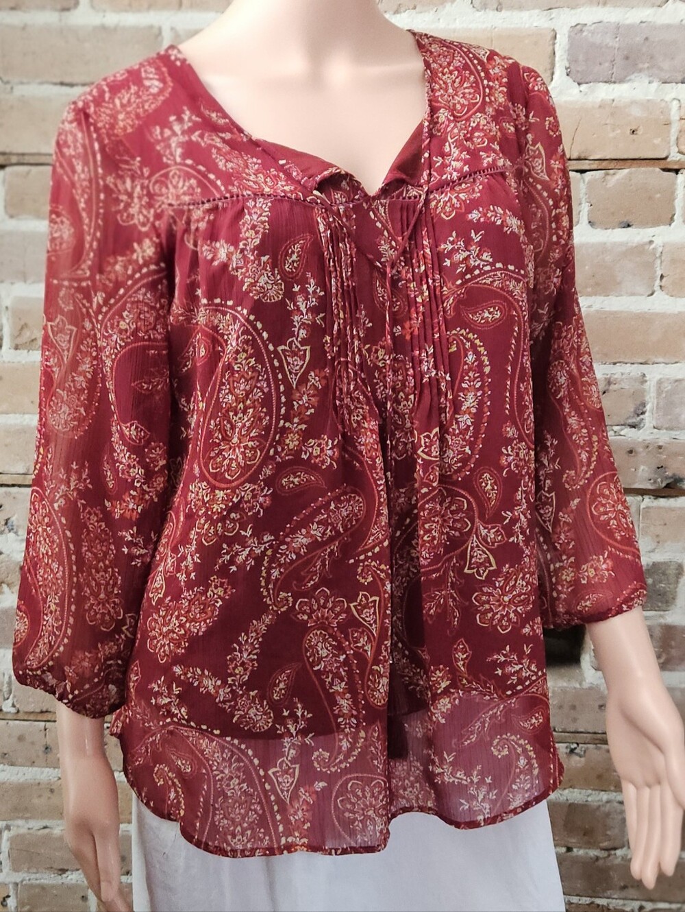 St. John's Bay Red Paisley Peasant Blouse Size Petite Large